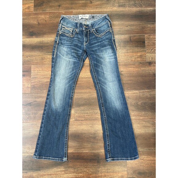 Ariat Real MR Denim Jeans Size 28S Short Low Mid Rise Bootcut Entwined Stretch - Picture 1 of 14